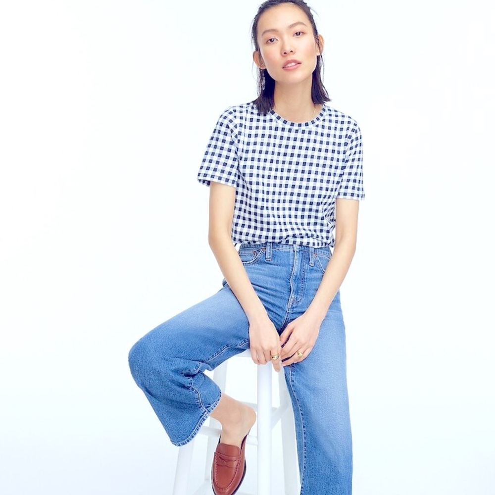 J Crew New Vintage Cotton Crewneck Printed T-Shirt Gingham Size Medium